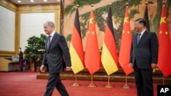 资料照：中国国家主席习近平在北京人大会堂会晤到访的德国总理朔尔茨。（2022年11月4日）
