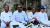 Bakambi ba mangomba maike ma opposition, (G-D) Martin Fayulu, Delly Sesanga, Augustin Matata Ponyo na Moïse Katumbi na bokutani na panza nsango na Kinshasa, RDC, 16 sanza ya motoba 2023. (Facebook/Wangu info)