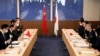资料照 - 日本外务省副大臣山田重郎（Shigeo Yamada，Japanese Senior Deputy Minister for Foreign Affairs）（右起第二位）,2023年2月22日在日本外务省同中国外交部副部长孙伟东举行日-中安全对话。