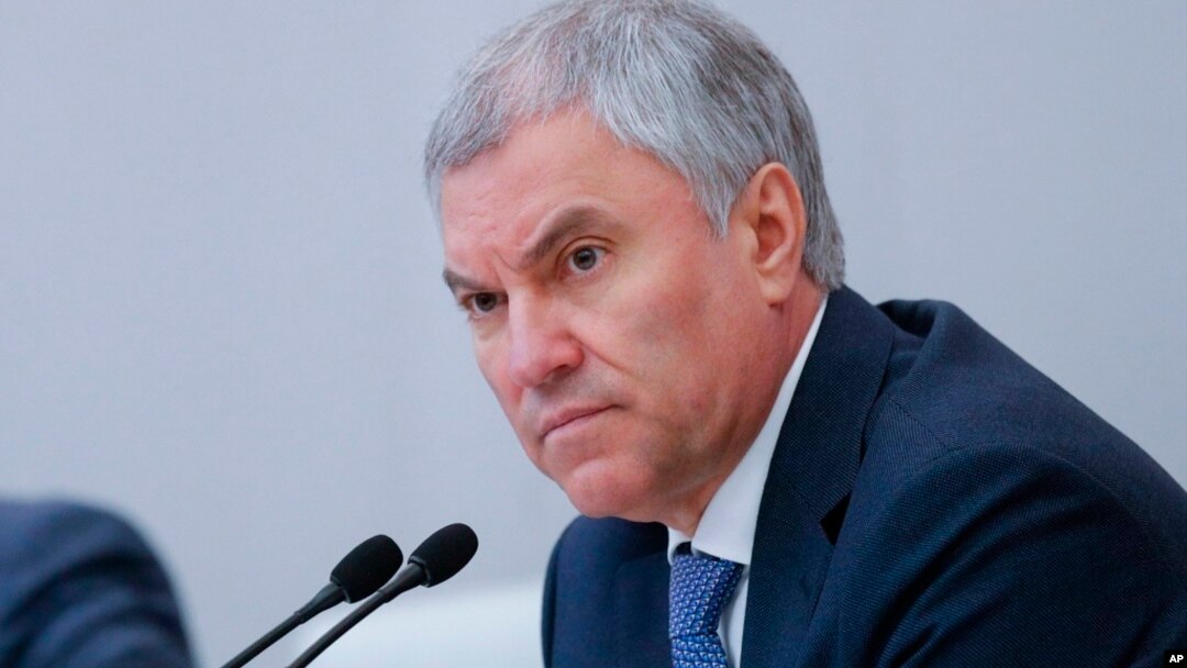 FILE - Vyacheslav Volodin, speaker of the lower house of the Russian parliament, is pictured at the parliament in Moscow, May 16, 2023.