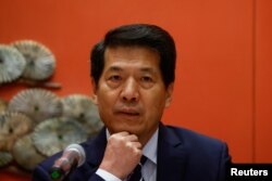 资料照：中国政府欧亚事务特别代表李辉在北京举行的一个新闻发布会上讲话。（2023年6月2日）