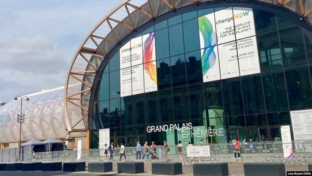 In the shadow of the Eiffel Tower, the green forum is located in a events venue built with environmentally friendly materials, Paris, May 19, 2022.