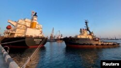 The Panama-flagged bulk carrier Navi-star is seen in the sea port in Odesa after restarting grain export, amid Russia's attack on Ukraine, Ukraine, Aug. 5, 2022. (Press service of the Ministry of Infrastructure of Ukraine/Handout via Reuters)