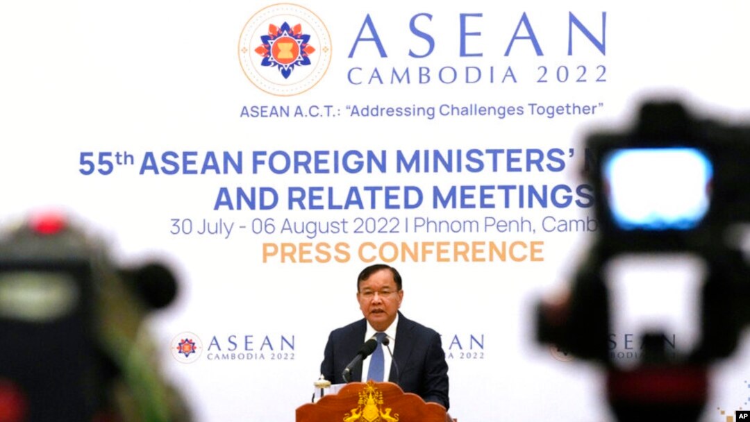 Cambodia's Foreign Minister Prak Sokhonn speaks during a press conference after the 55th ASEAN Foreign Ministers' Meeting (55th AMM) in Phnom Penh, Cambodia, Aug. 6, 2022.