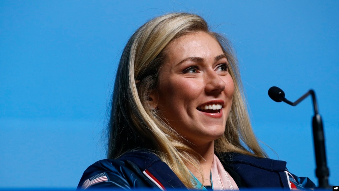 Alpine skier Mikaela Shiffrin of the United States speaks at a news conference at the 2018 Winter Olympics in Pyeongchang, South Korea, Feb. 23, 2018. 