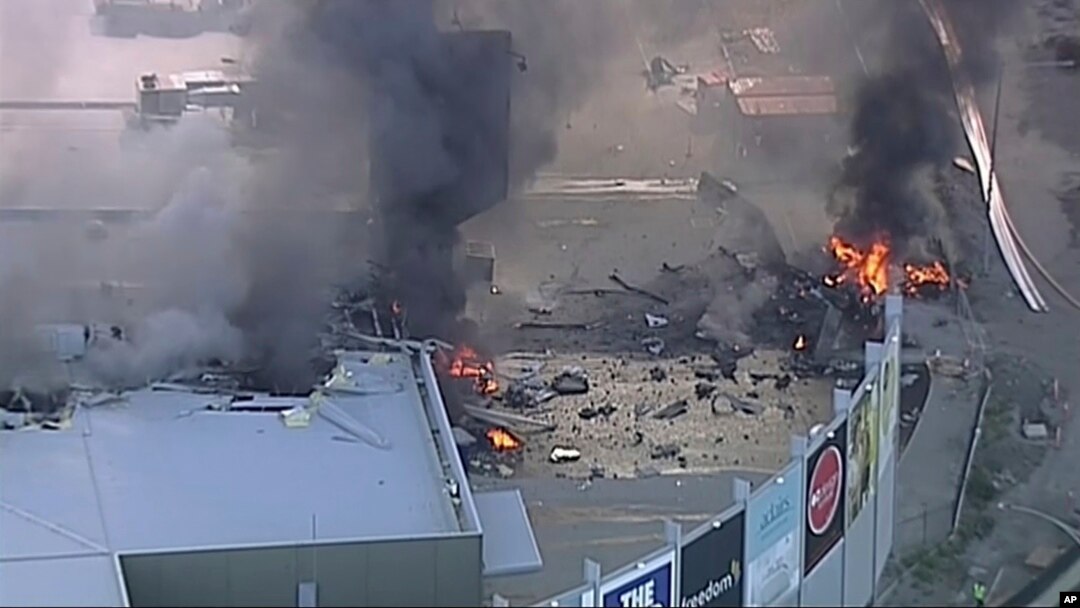 Australia Plane CrashThis image made from video shows the site of a plane crash at Essendon Airport in Melbourne, Australia, Feb. 21, 2017. 