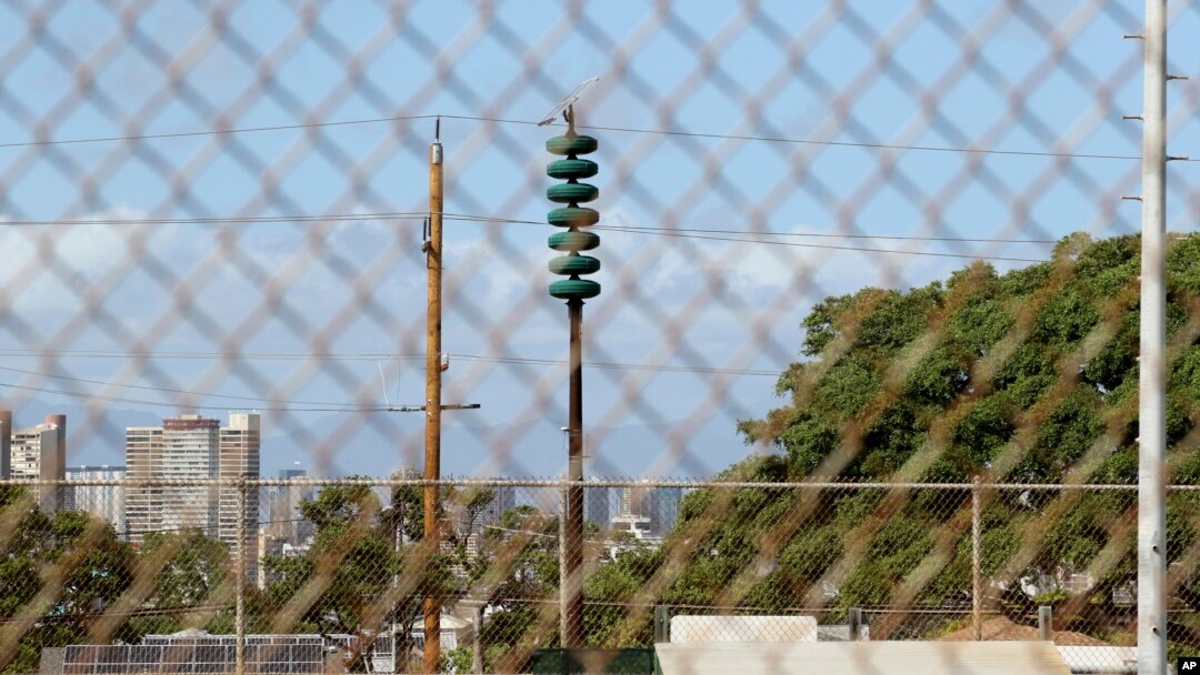 A Hawaii Civil Defense Warning Device, which sounds an alert siren during natural disasters, is shown in Honolulu, Nov. 29, 2017. The alert system is tested monthly, but on Friday Hawaii residents will hear a new tone designed to alert people of an impending nuclear attack by North Korea.