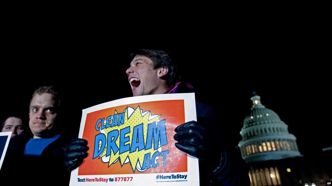 Demonstrators rally in support of the Deferred Action for Childhood Arrivals (DACA), and to avoid the government shutdown on Capitol Hill, Jan. 19, 2018, in Washington.