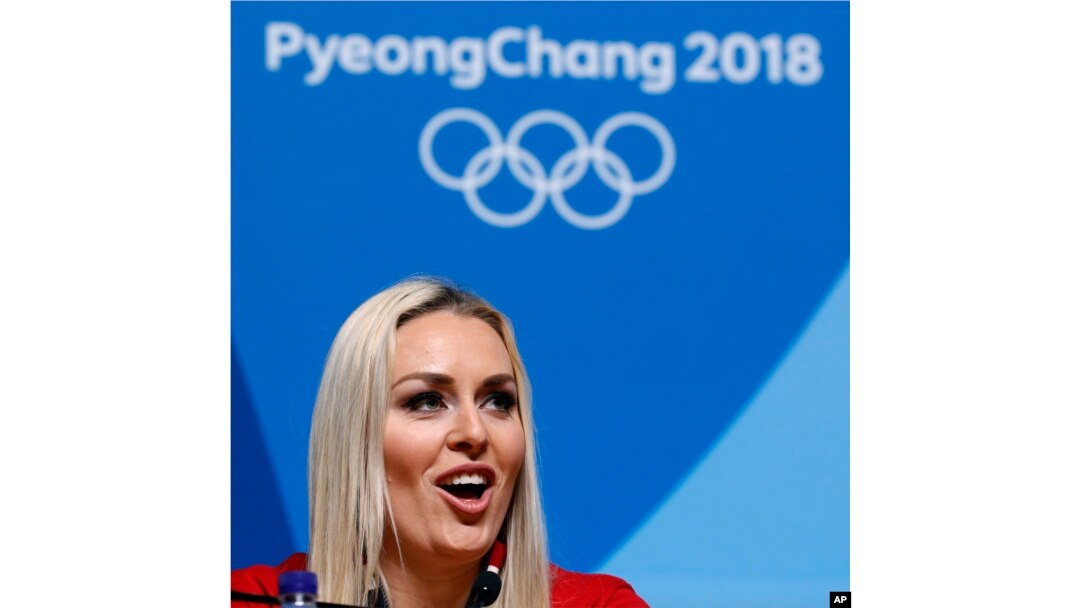 Alpine skier Lindsey Vonn of the United States talks to reporters during a news conference at the 2018 Winter Olympics in Pyeongchang, South Korea, Feb. 23, 2018.