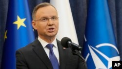 波兰总统安杰伊·杜达（Andrzej Duda）2024年1月10日在华沙发表讲话。 