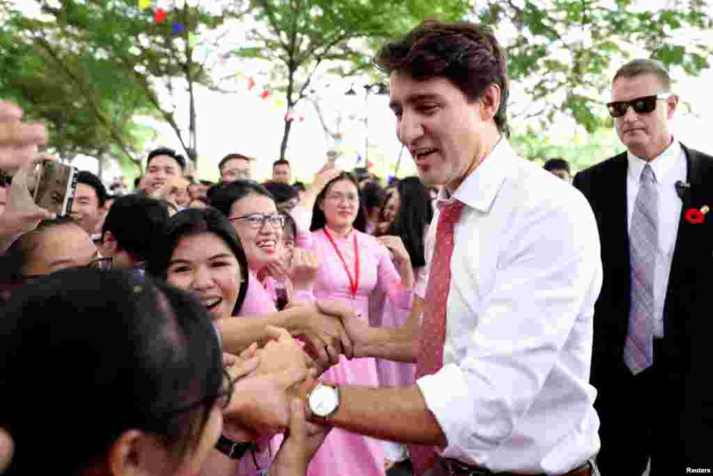 Canada's Prime Minister Justin Trudeau visits Ton Duc Thang University in Ho Chi Minh City, Vietnam.