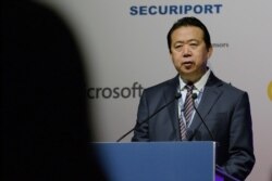 2017年7月4日国际刑警组织主席孟宏伟在新加坡国际刑警组织世界大会开幕式上讲话。