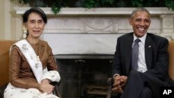 2016年9月14日，奥巴马总统与缅甸领导人昂山素季在白宫总统办公室会面后对媒体讲话。