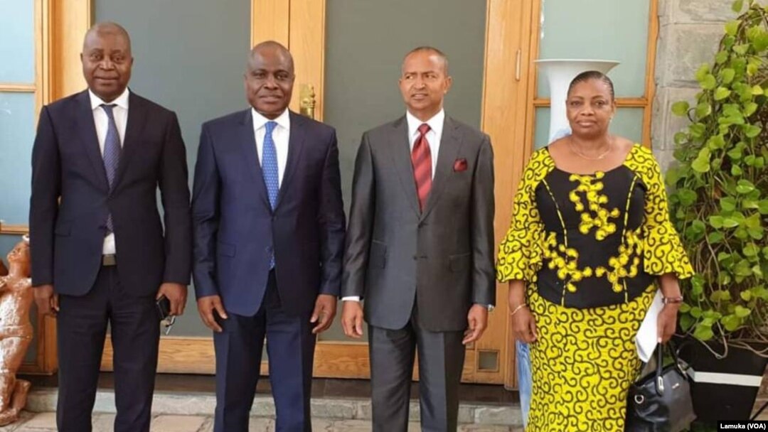 (G-D) Adolphe Muzito, Martin Fayulu, Moïse Katumbi na Eve Bazaiba na bokutani ya Lamuka ma Lubumbashi, Haut-Katanga, 30 juillet 2019. (Lamuka)